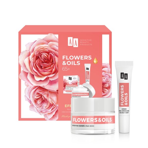 Flowers&Oils 65+ Efekt Liftingu zestaw krem przeciwzmarszczkowy na dzień i na noc 50ml + krem przeciwzmarszczkowy na okolice oczu i ust 15ml For Discount