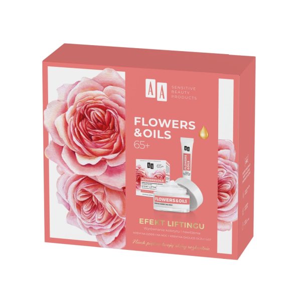 Flowers&Oils 65+ Efekt Liftingu zestaw krem przeciwzmarszczkowy na dzień i na noc 50ml + krem przeciwzmarszczkowy na okolice oczu i ust 15ml For Discount