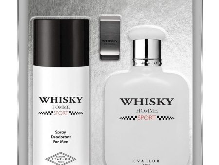 Whisky Homme Sport zestaw woda toaletowa spray 100ml + dezodorant spray 150ml + klips na banknoty Hot on Sale