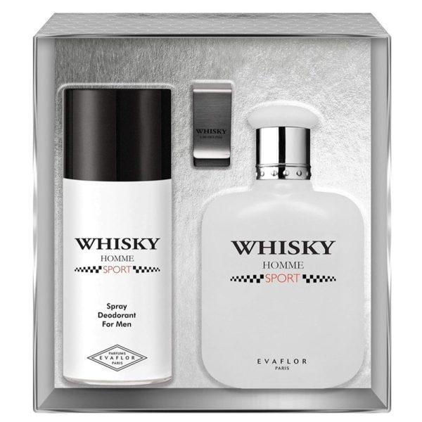 Whisky Homme Sport zestaw woda toaletowa spray 100ml + dezodorant spray 150ml + klips na banknoty Hot on Sale