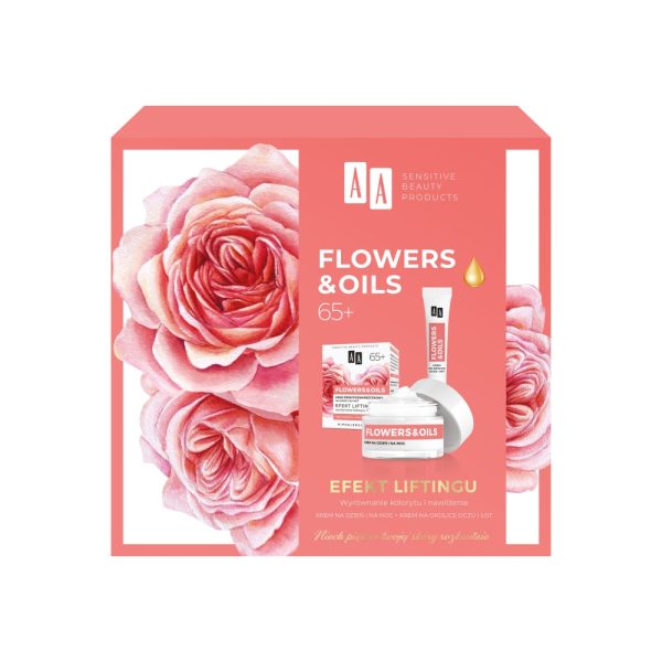 Flowers&Oils 65+ Efekt Liftingu zestaw krem przeciwzmarszczkowy na dzień i na noc 50ml + krem przeciwzmarszczkowy na okolice oczu i ust 15ml For Discount