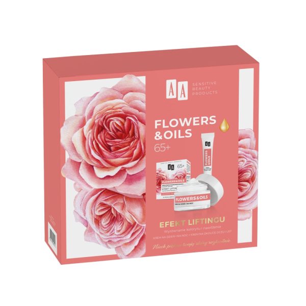 Flowers&Oils 65+ Efekt Liftingu zestaw krem przeciwzmarszczkowy na dzień i na noc 50ml + krem przeciwzmarszczkowy na okolice oczu i ust 15ml For Discount