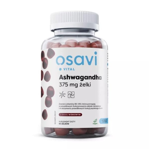 Ashwagandha 375mg suplement diety o smaku wiśniowym 90 żelek For Sale